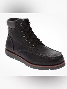 Levi's Black Leather Moc Toe Lace-Up Boot with Brown Welt